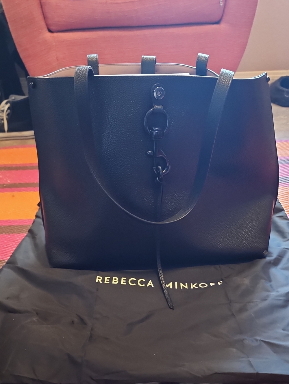 Rebecca Minkoff Black Pebbled Meagan Leather Tote with Ring Hardware
